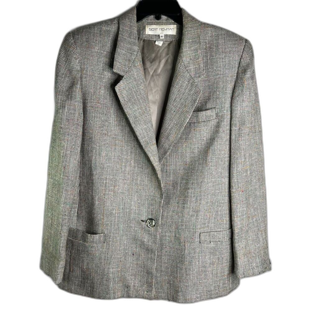 Bert Newman Vintage Gray Color Tweed Plaid Single Breasted‎ Blazer Size 16